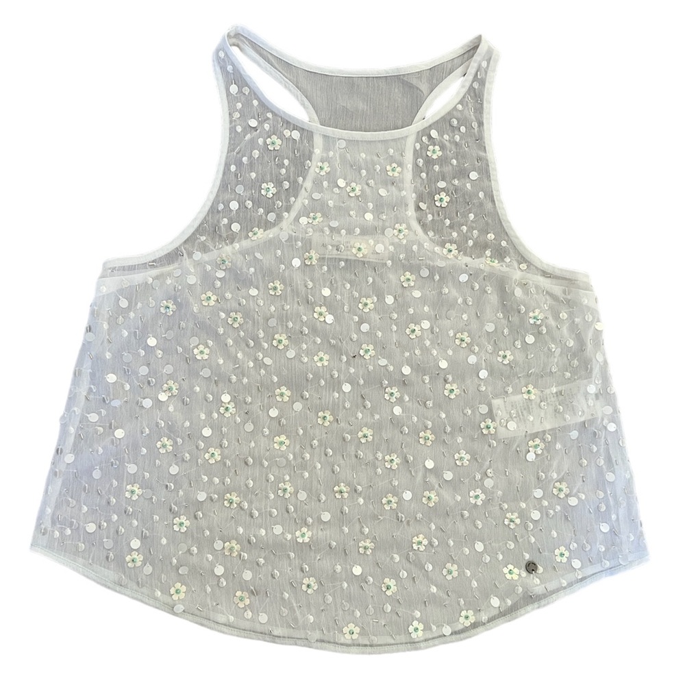 Vintage Abercrombie & Fitch Floral Sequin Sheer Racerback Tank Top - Picture 1 of 5